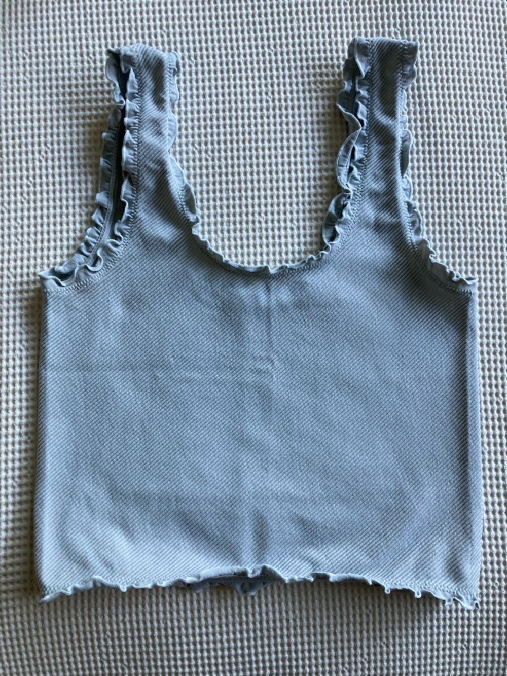 Oysho Ruffled Ribbed Crop Tank Top - Light Gray